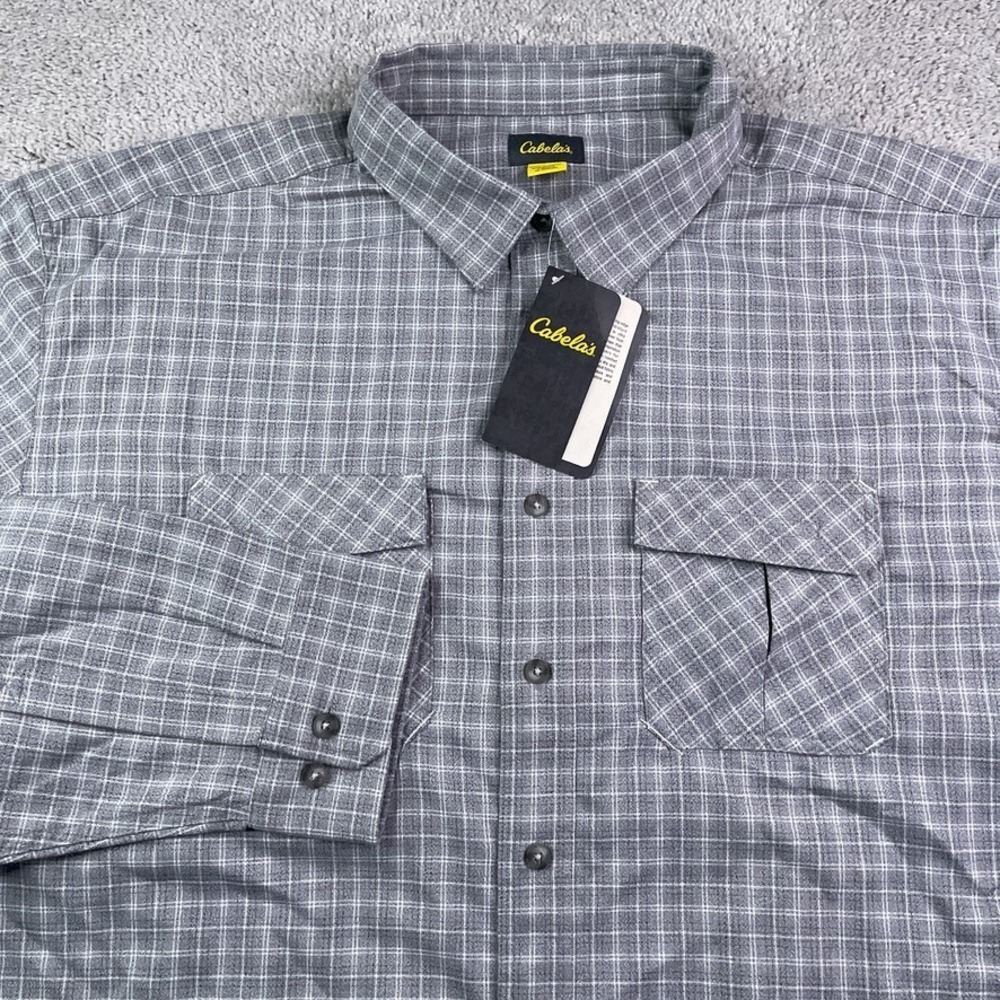 NEW Cabelas Shirt Mens 3XL Tall Grey Checkered Performance Tech Flannel NWT